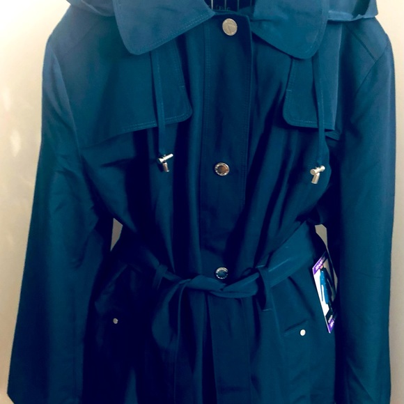 Deep Teal London Fog Women's Water Resistant Single Breasted Trench Coat. - Picture 6 of 16